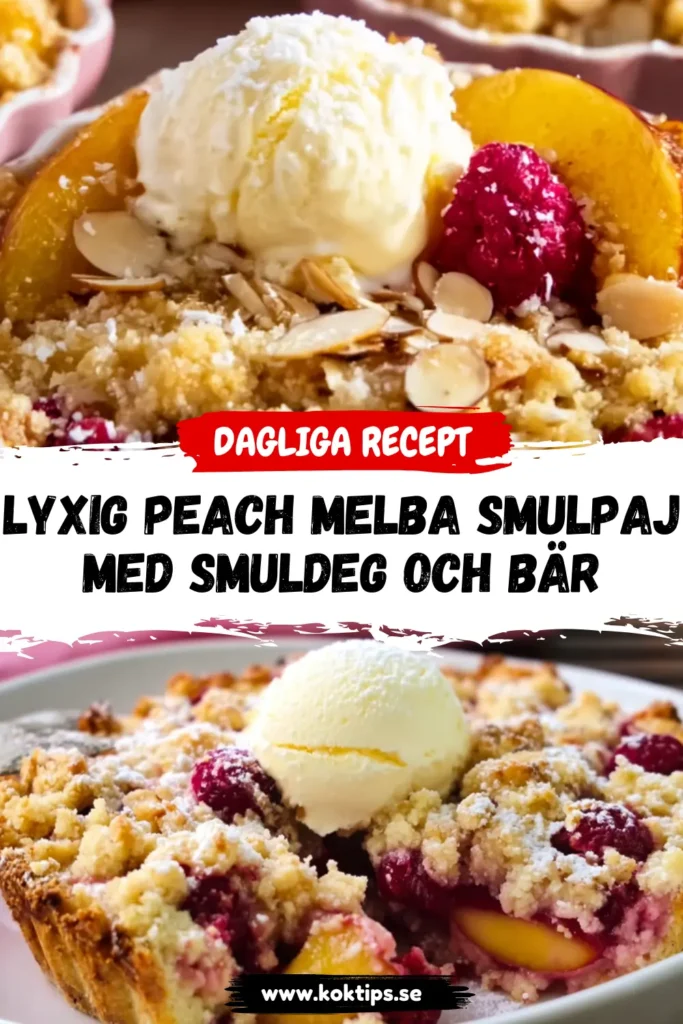 Lyxig Peach Melba smulpaj med smuldeg och bär