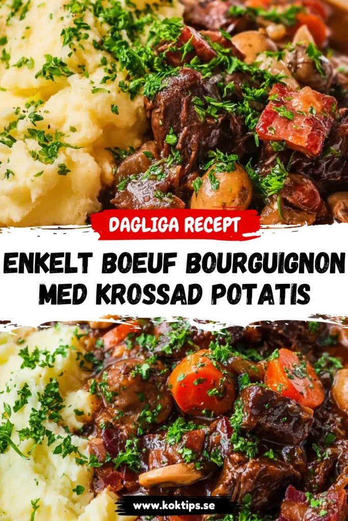 Enkelt Boeuf bourguignon med krossad potatis
