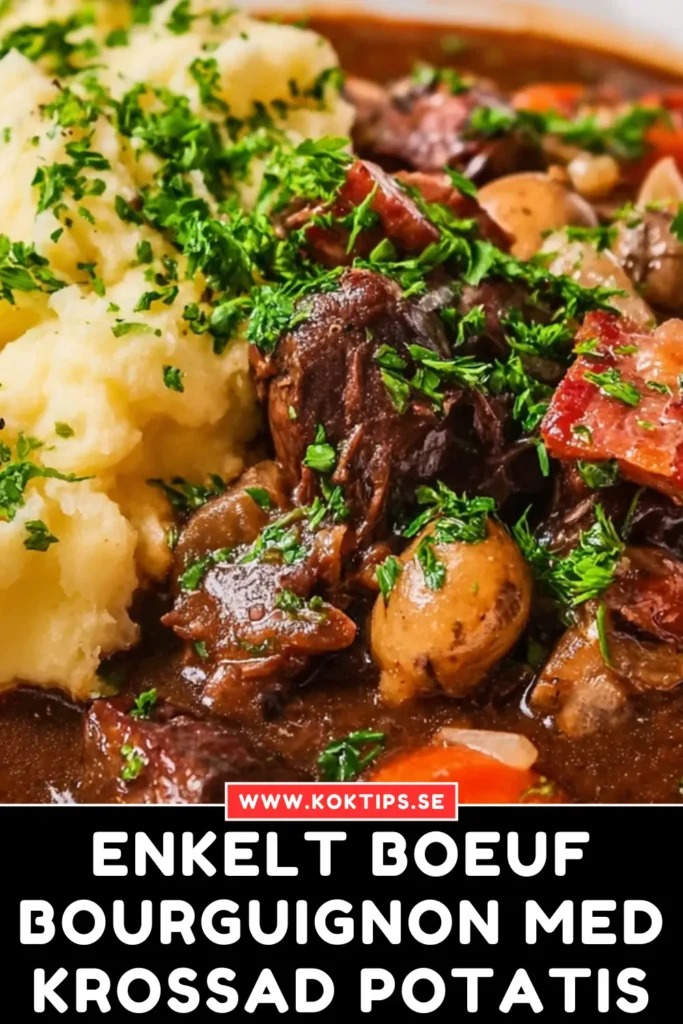 Enkelt Boeuf bourguignon med krossad potatis