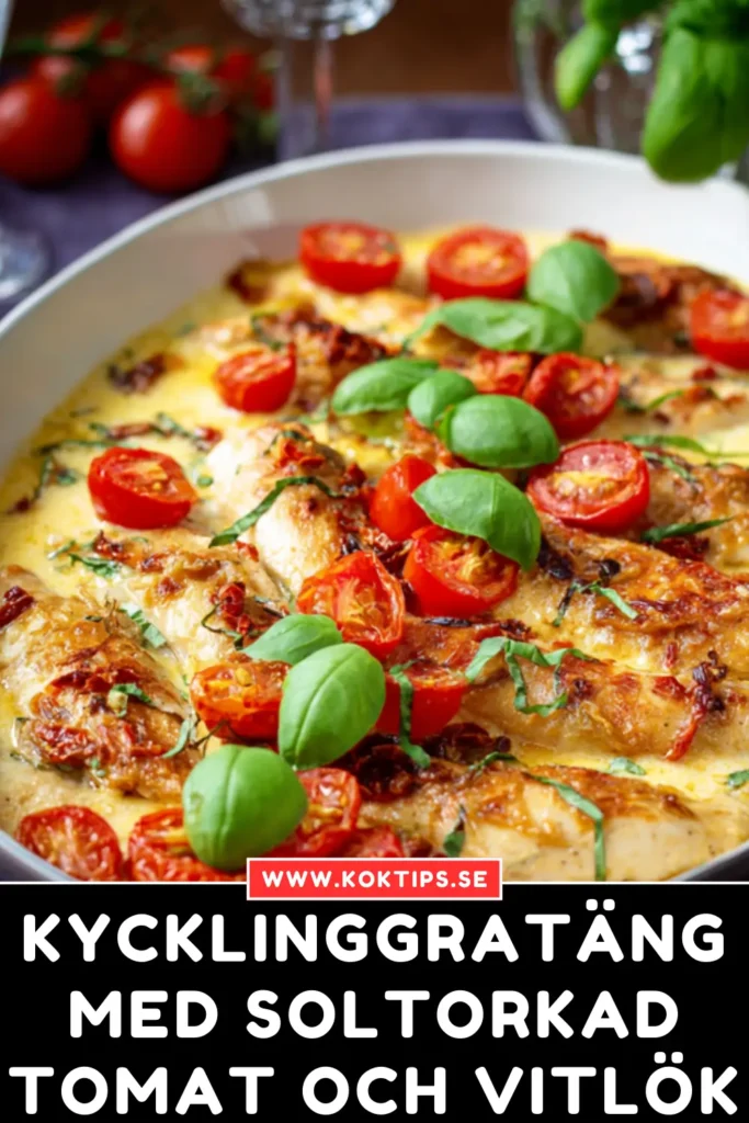 Krämig kycklinggratäng med soltorkad tomat och vitlök