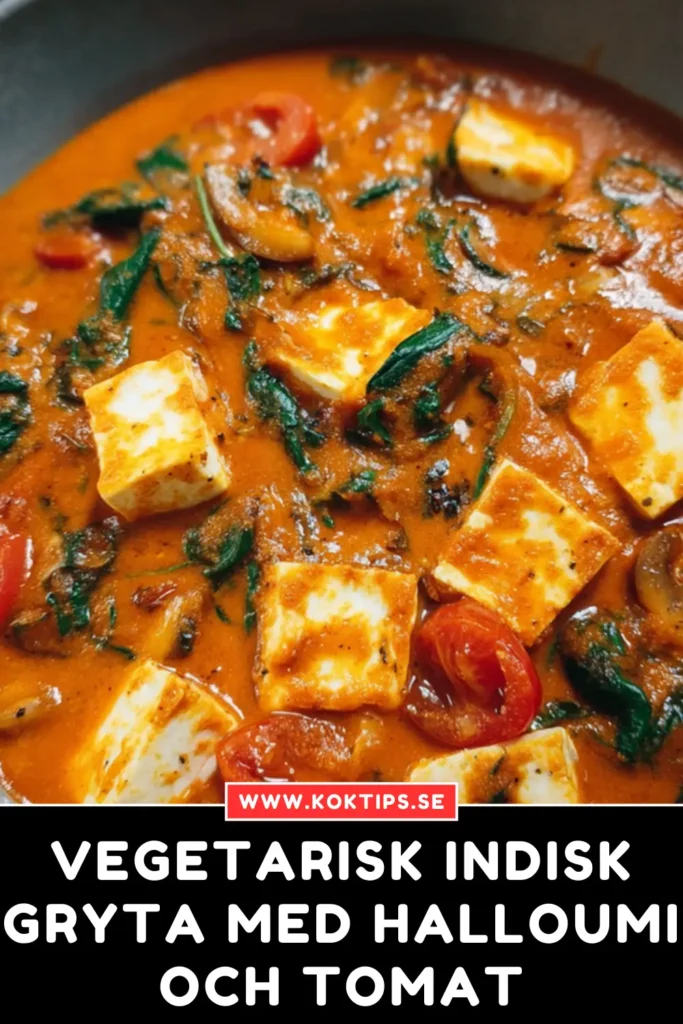Vegetarisk indisk gryta med halloumi och tomat