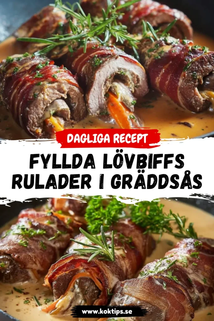 Fyllda lövbiffsrulader i gräddsås