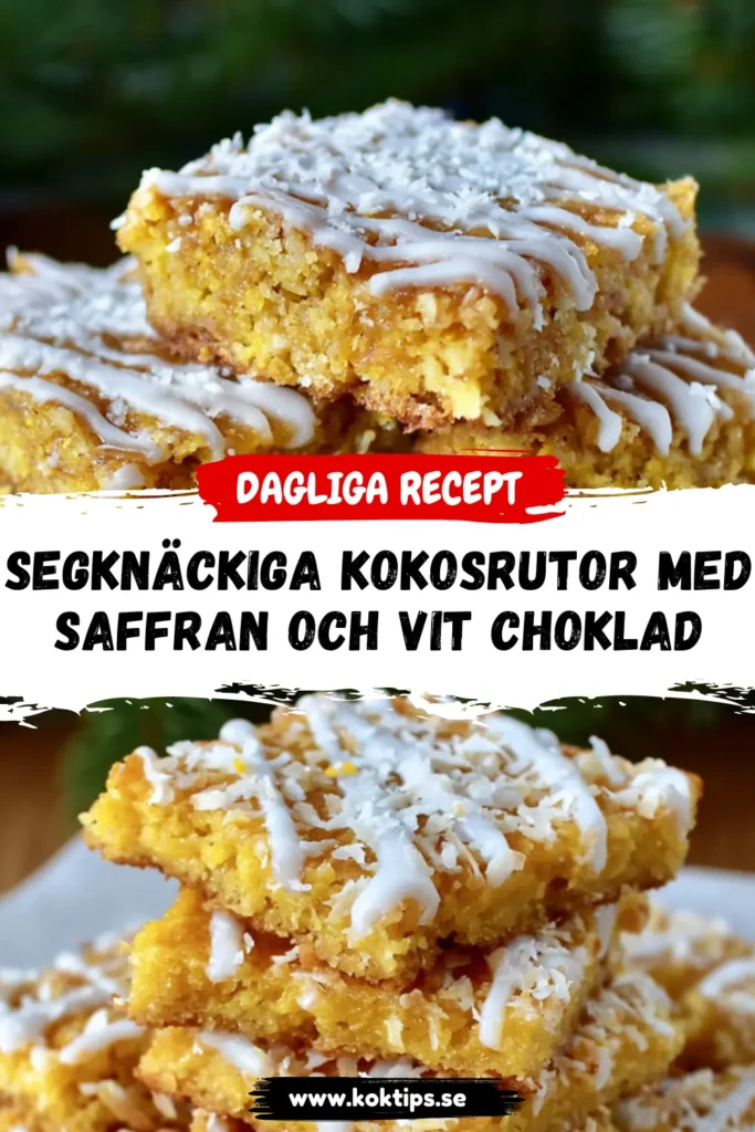 Segknäckiga kokosrutor med saffran och vit choklad