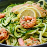 Zucchinipasta med räkor och vitlök