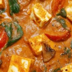 Vegetarisk indisk gryta med halloumi och tomat