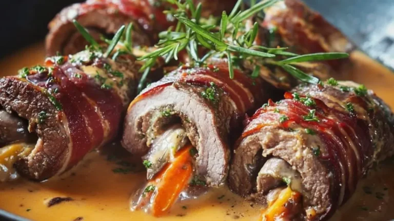 Fyllda lövbiffsrulader i gräddsås