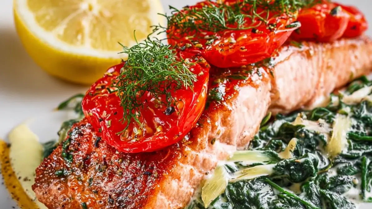Lax med parmesanstuvad spenat