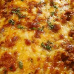 Krämig köttfärs och risgratäng med chilisås