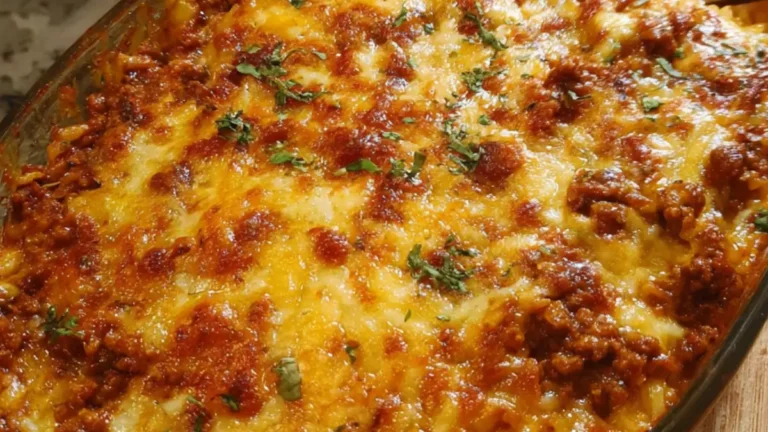 Krämig köttfärs och risgratäng med chilisås