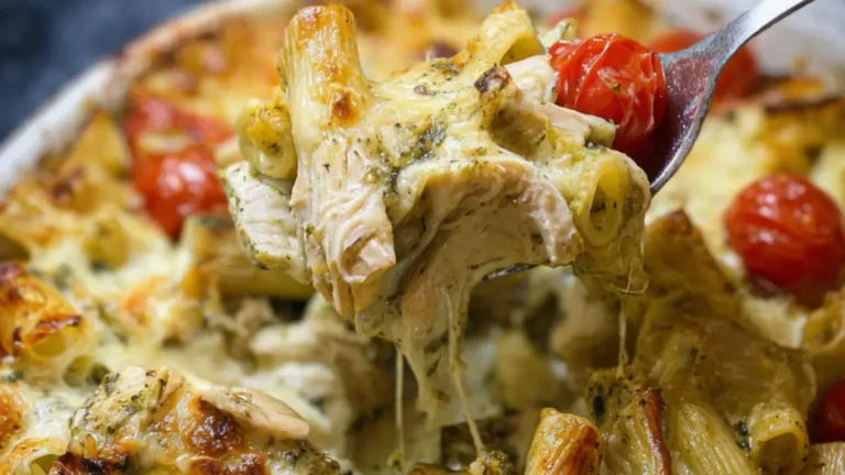 Pastagratäng med kyckling tomat och pesto