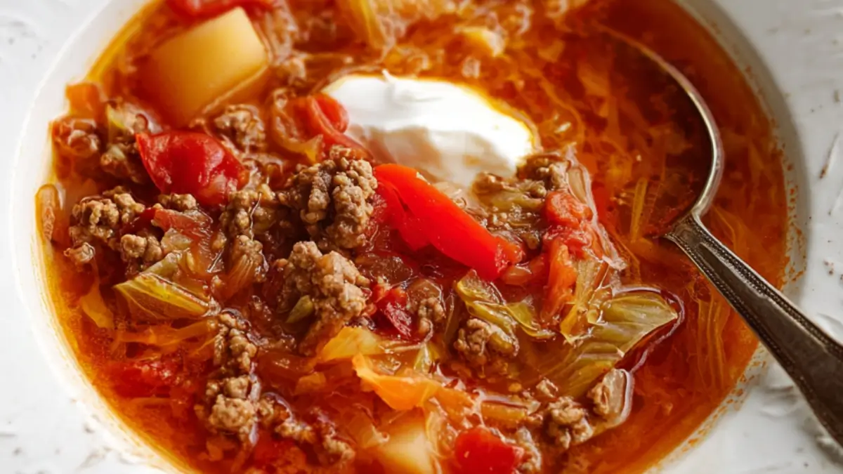 Köttfärssoppa med vitkål paprika