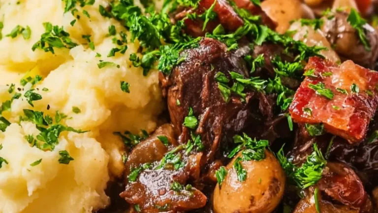Enkelt Boeuf bourguignon med krossad potatis