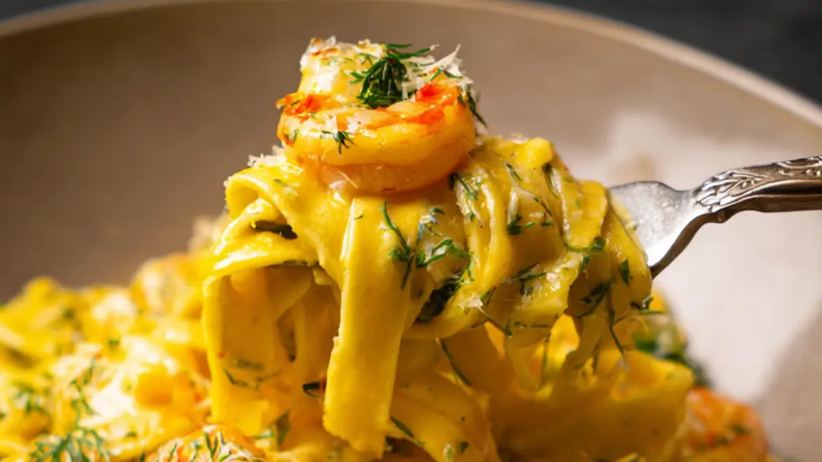 Enkelt & gott: Krämig saffranspasta med räkor