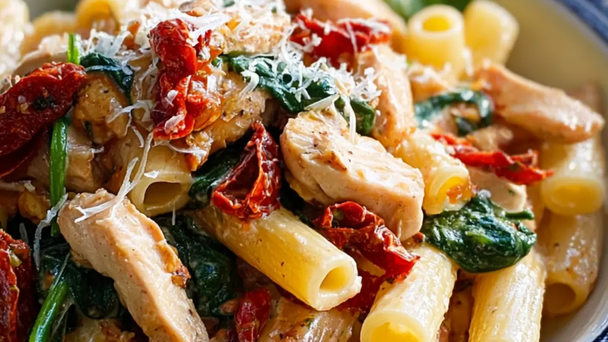 Krämig kycklingpasta med soltorkade tomater