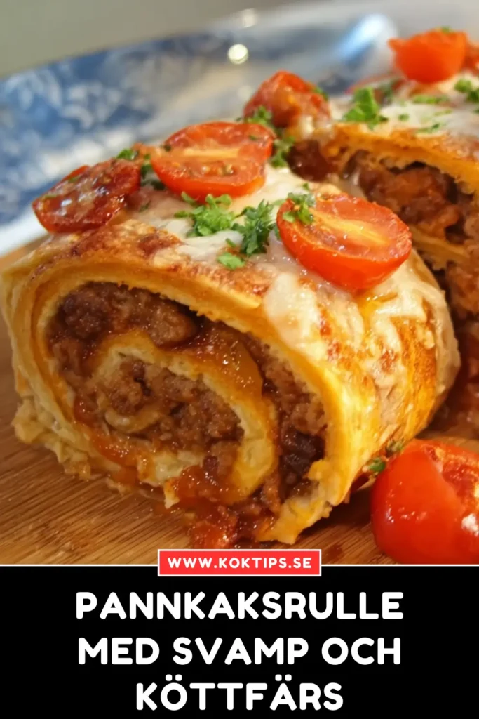 Pannkaksrulle med svamp och köttfärs