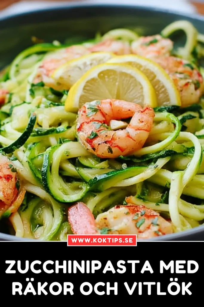 Zucchinipasta med räkor och vitlök