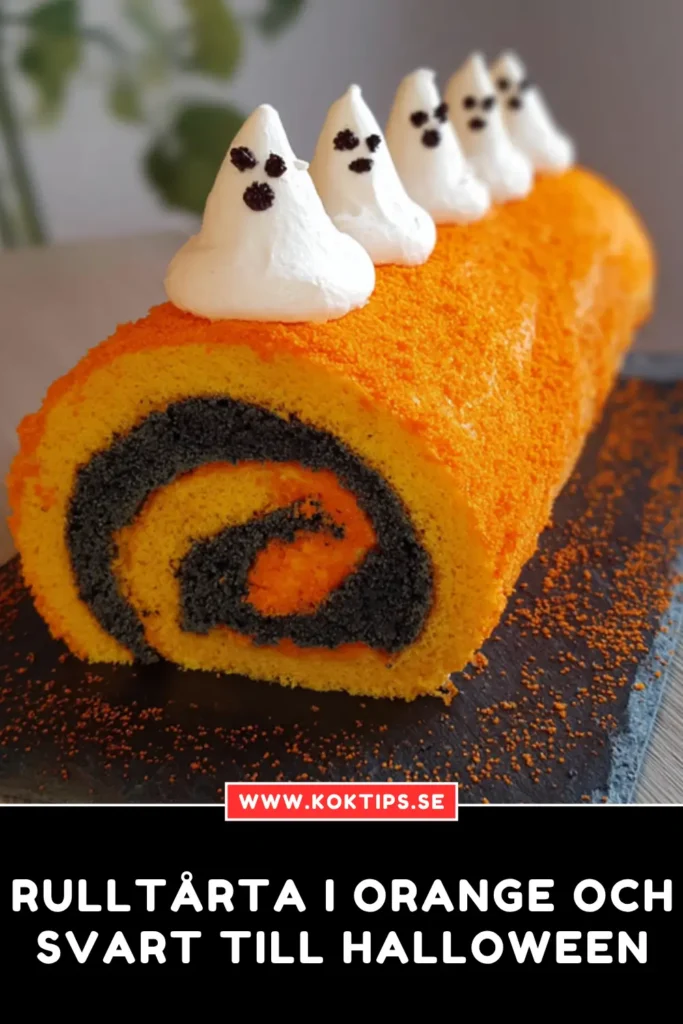 Rulltårta i orange och svart till halloween
