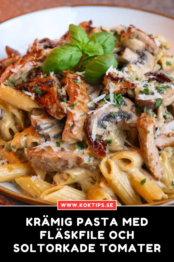 Krämig pasta med fläskfilé och soltorkade tomater