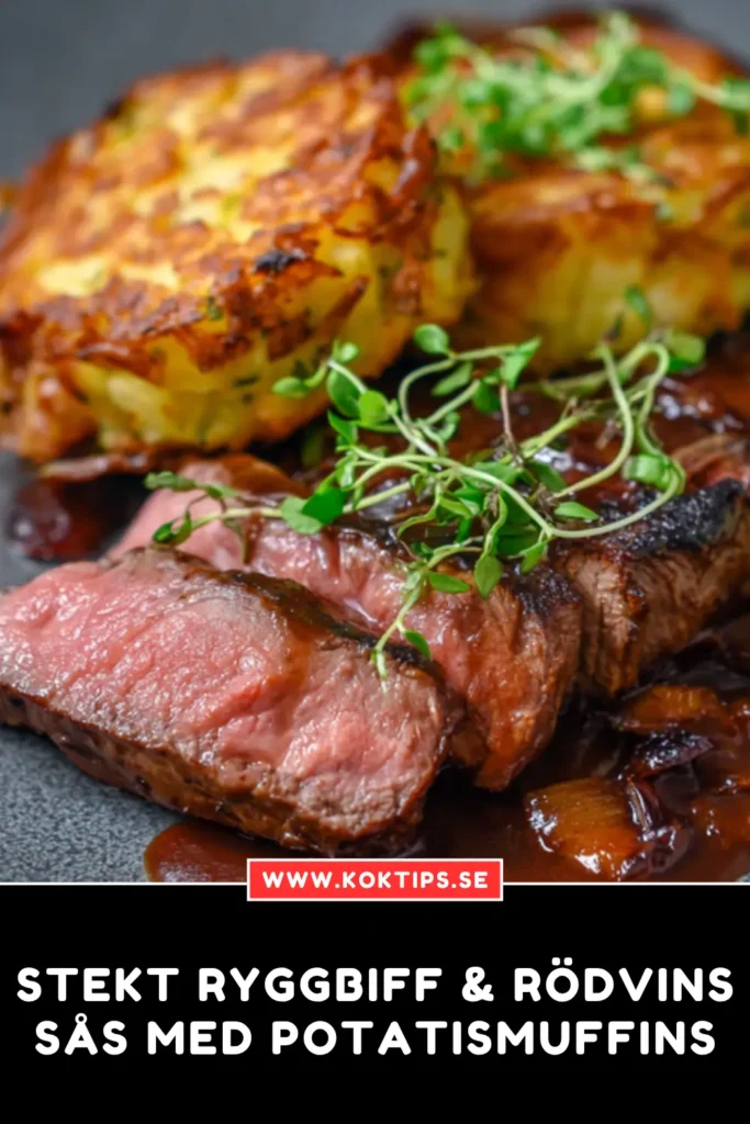 Stekt ryggbiff & rödvinssås med potatismuffins