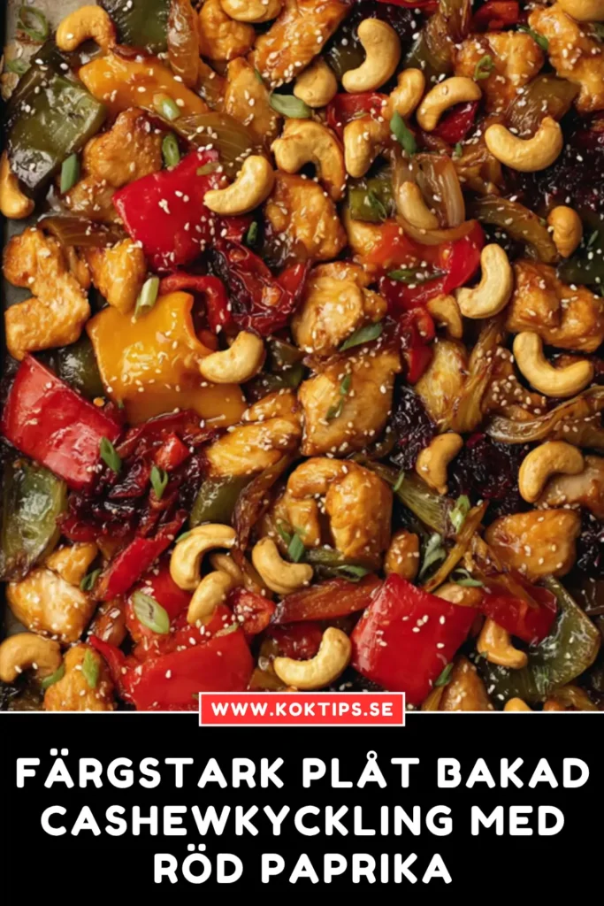 Färgstark Plåt Bakad Cashewkyckling med Röd Paprika