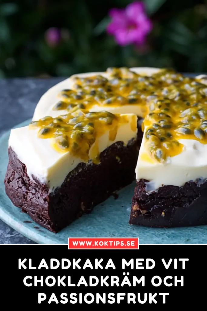 Kladdkaka med vit chokladkräm och passionsfrukt