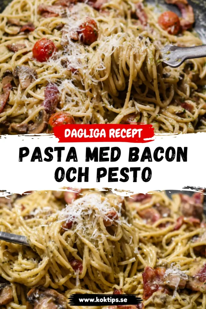 Pasta med bacon och pesto
