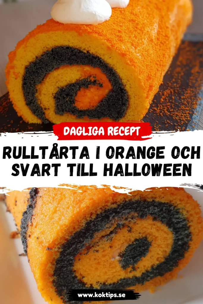 Rulltårta i orange och svart till halloween