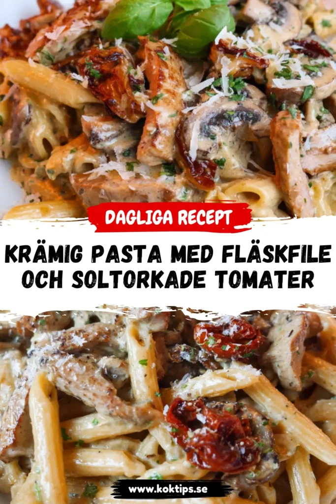 Krämig pasta med fläskfilé och soltorkade tomater