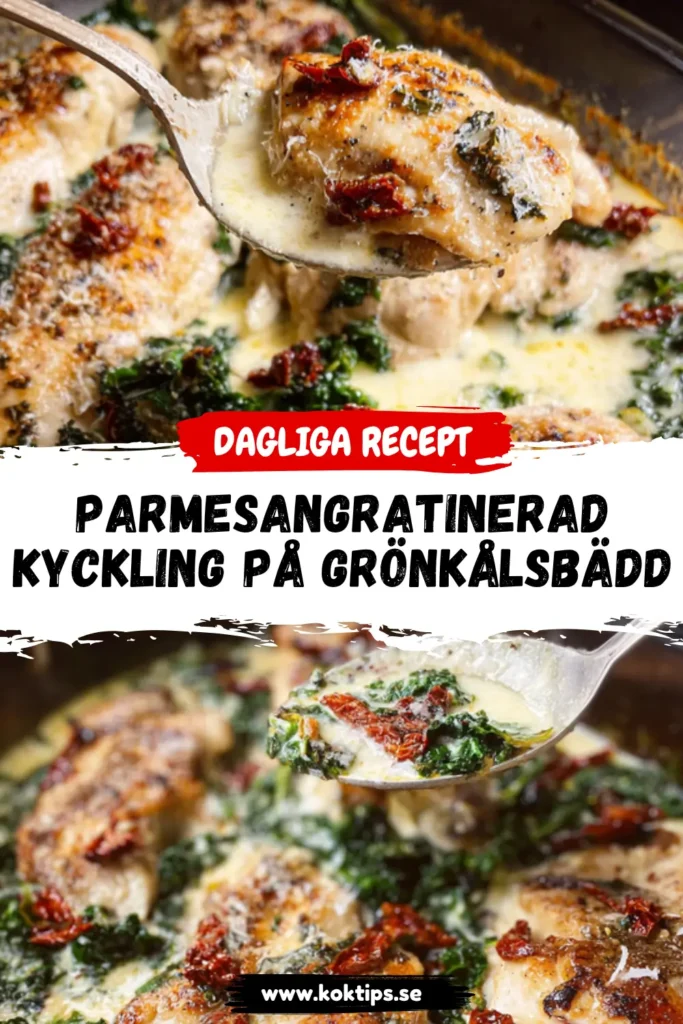 Parmesangratinerad kyckling på grönkålsbädd
