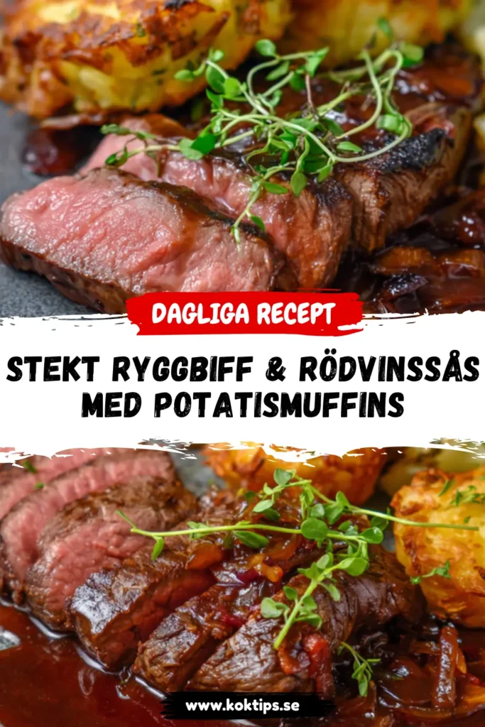 Stekt ryggbiff & rödvinssås med potatismuffins