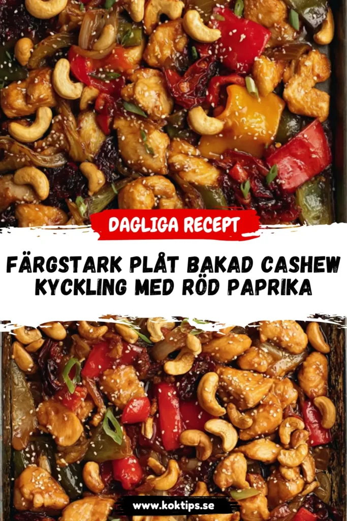 Färgstark Plåt Bakad Cashewkyckling med Röd Paprika