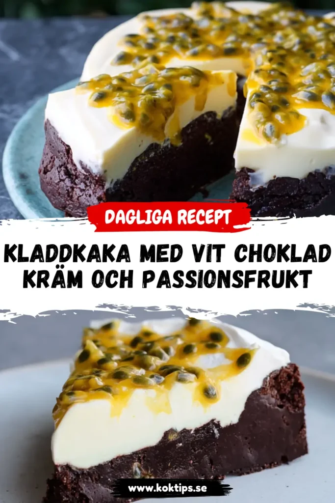 Kladdkaka med vit chokladkräm och passionsfrukt