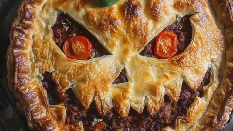Läskig köttfärspaj till halloween