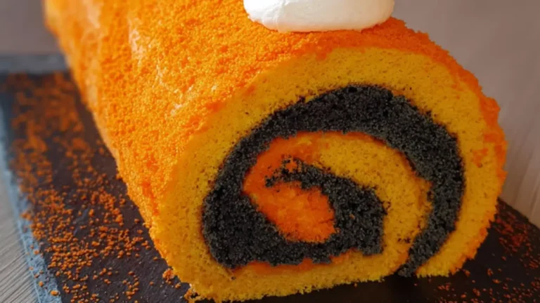 Rulltårta i orange och svart till halloween