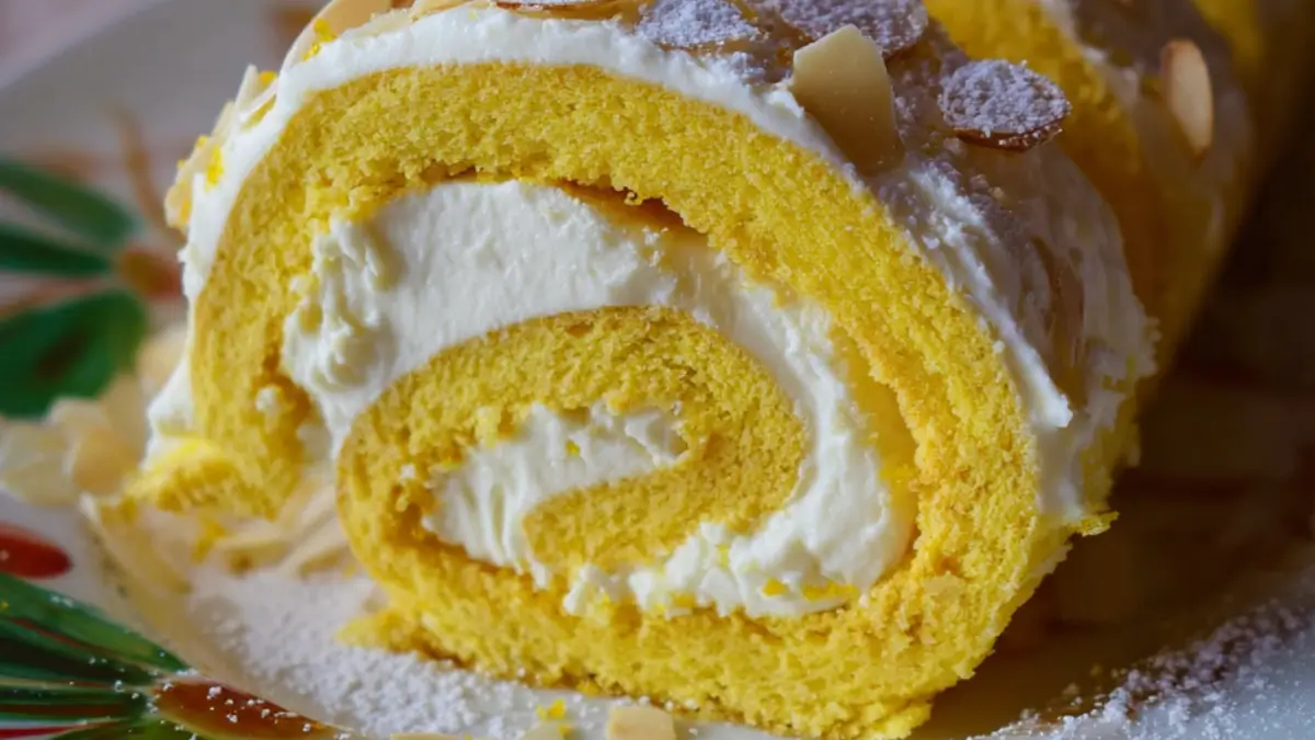 Rulltårta med saffran och vit frosting