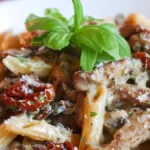 Krämig pasta med fläskfilé och soltorkade tomater
