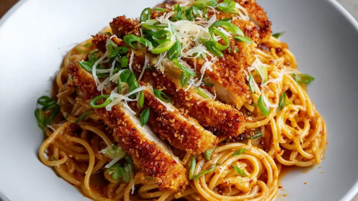 Rebellpasta med frasig parmesankyckling