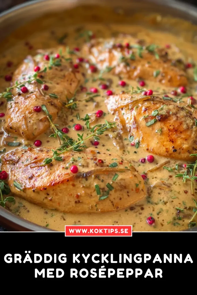 Gräddig kycklingpanna med rosépeppar, balsamico och timjan