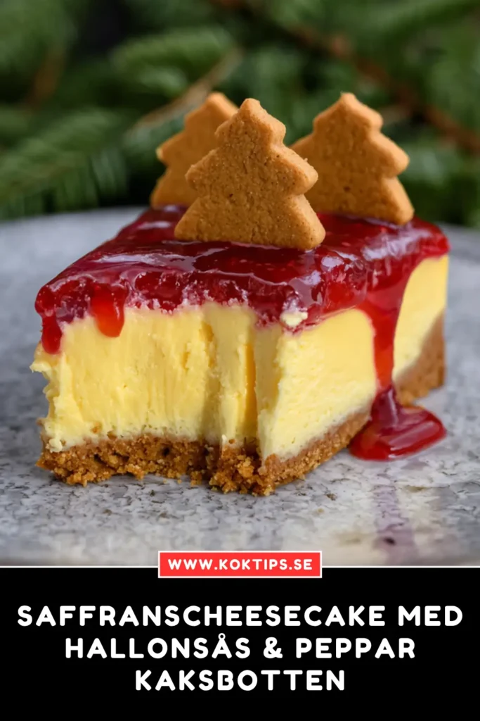 Saffranscheesecake med hallonsås & pepparkaksbotten