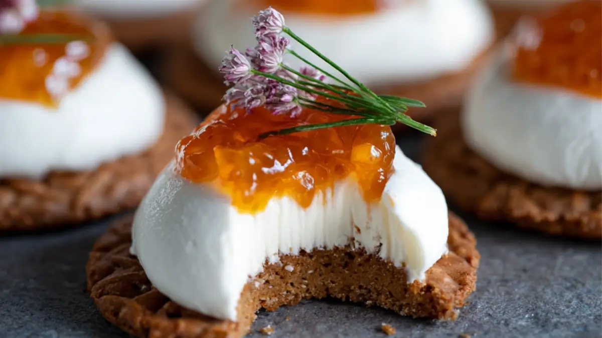 Hjortronsylt och fetaostkräm på pepparkakor