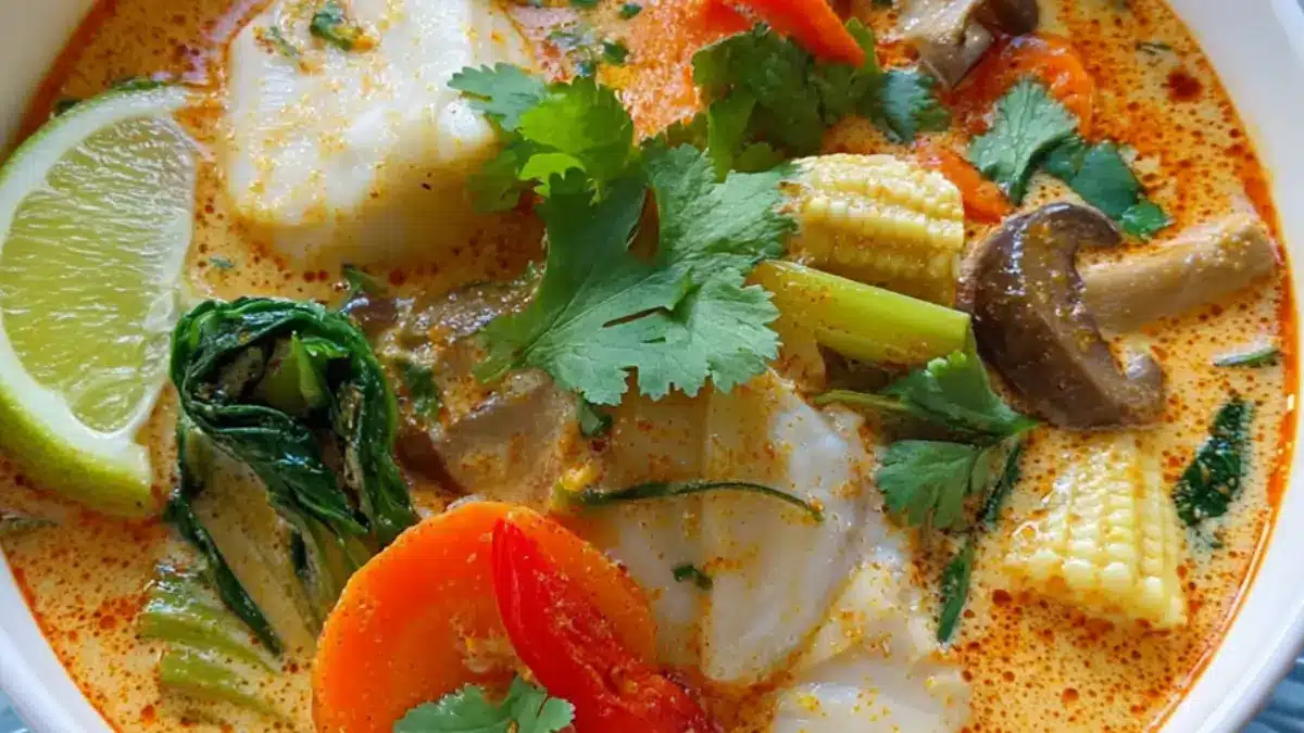 Lyxig Fisksoppa med kokosmjölk och svamp