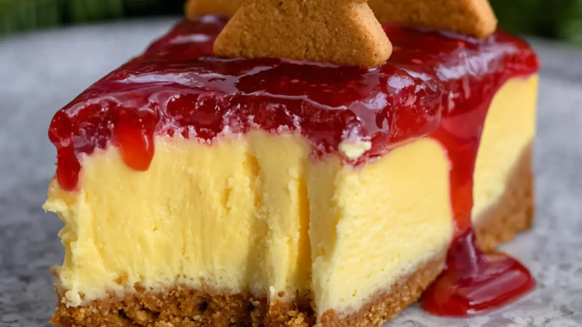 Saffranscheesecake med hallonsås & pepparkaksbotten