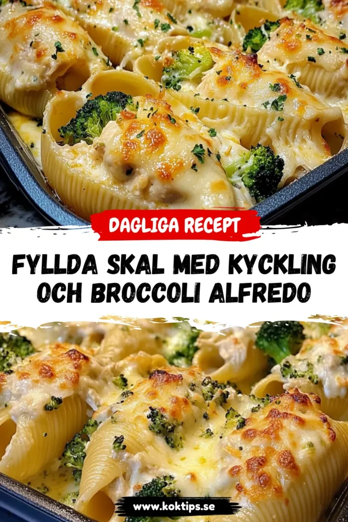 Fyllda skal med kyckling och broccoli Alfredo