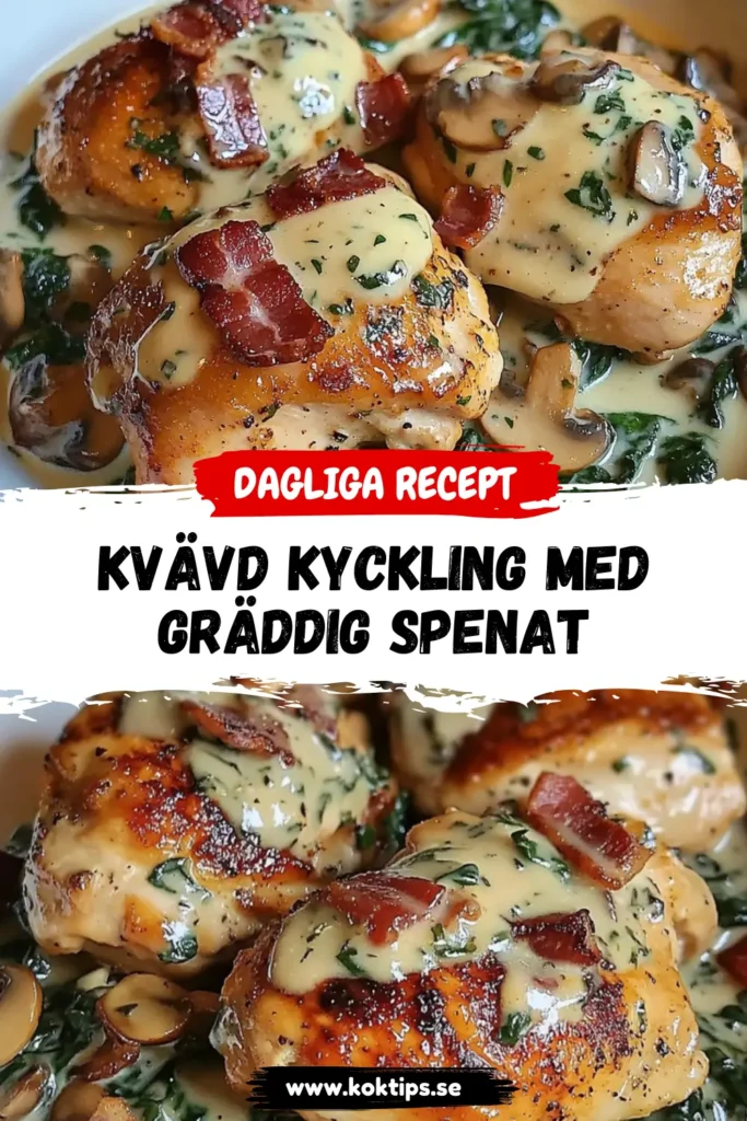Kvävd kyckling med gräddig spenat