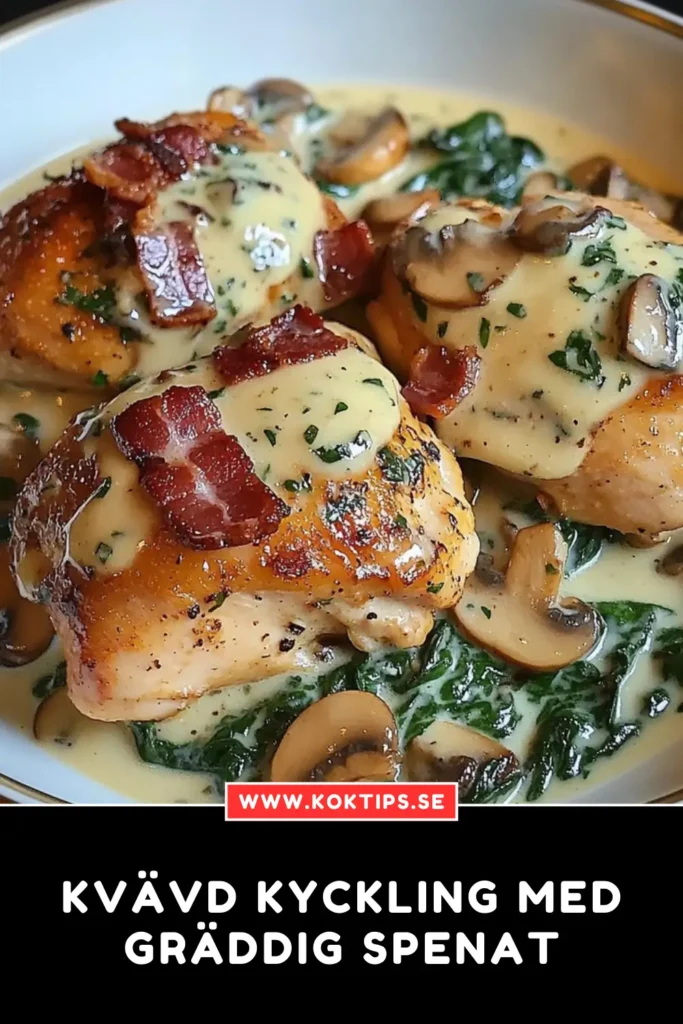 Kvävd kyckling med gräddig spenat