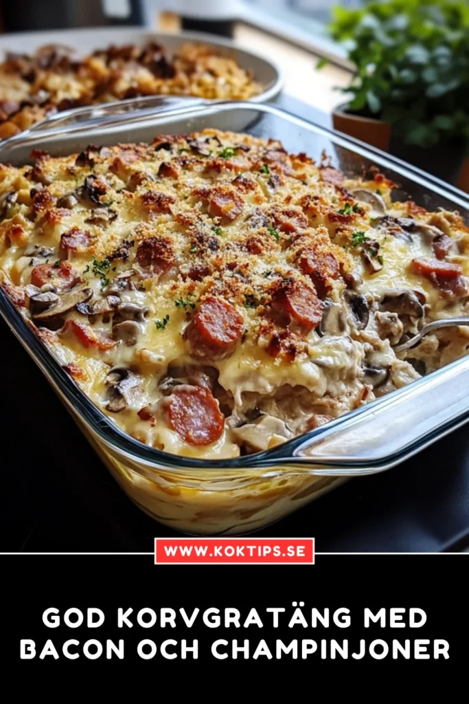 God korvgratäng med bacon och champinjoner