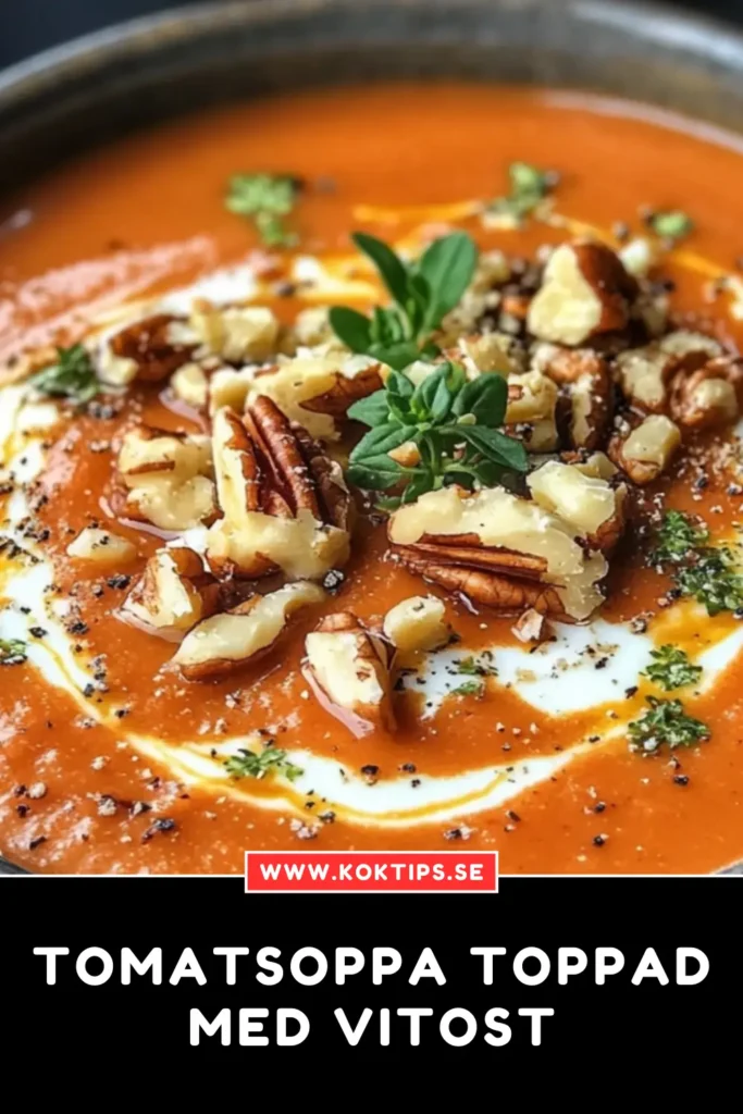 Tomatsoppa toppad med vitost