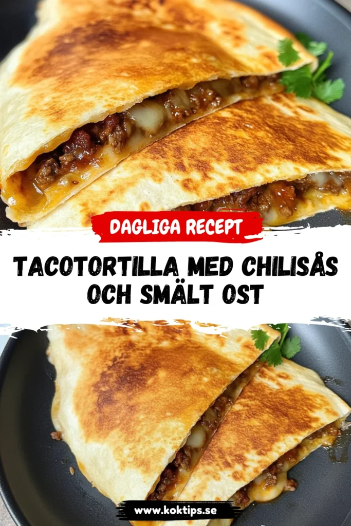 Tacotortilla med chilisås och smält ost