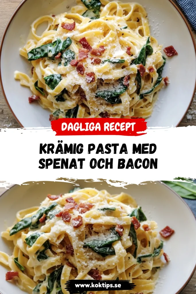 Krämig pasta med spenat och bacon