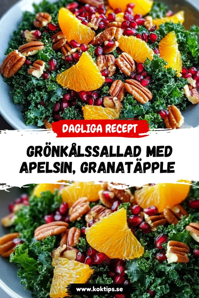 Grönkålssallad med apelsin, granatäpple och pekannötter